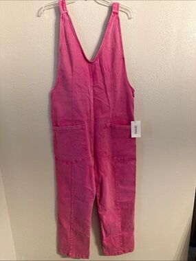Zenana Hot Pink Washed Overalls Jumpsuit Small NWT Casual Stretch